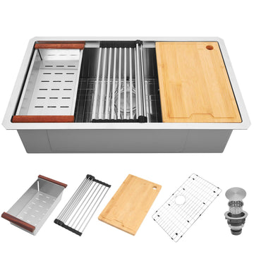 33 Inch Workstation Kitchen Sink, 16 Gauge Undermount Sink