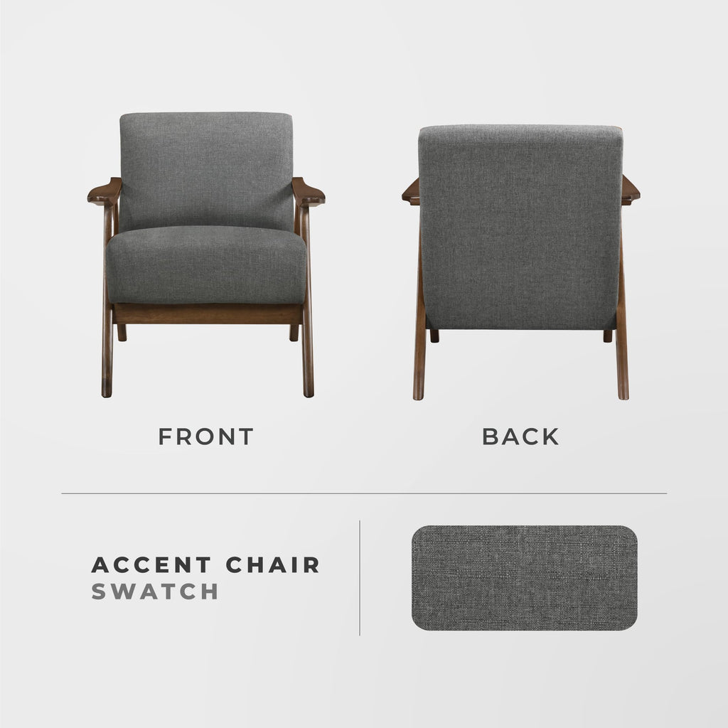 Mid Century Modern Accent Chair with Walnut Wood Frame, Gray