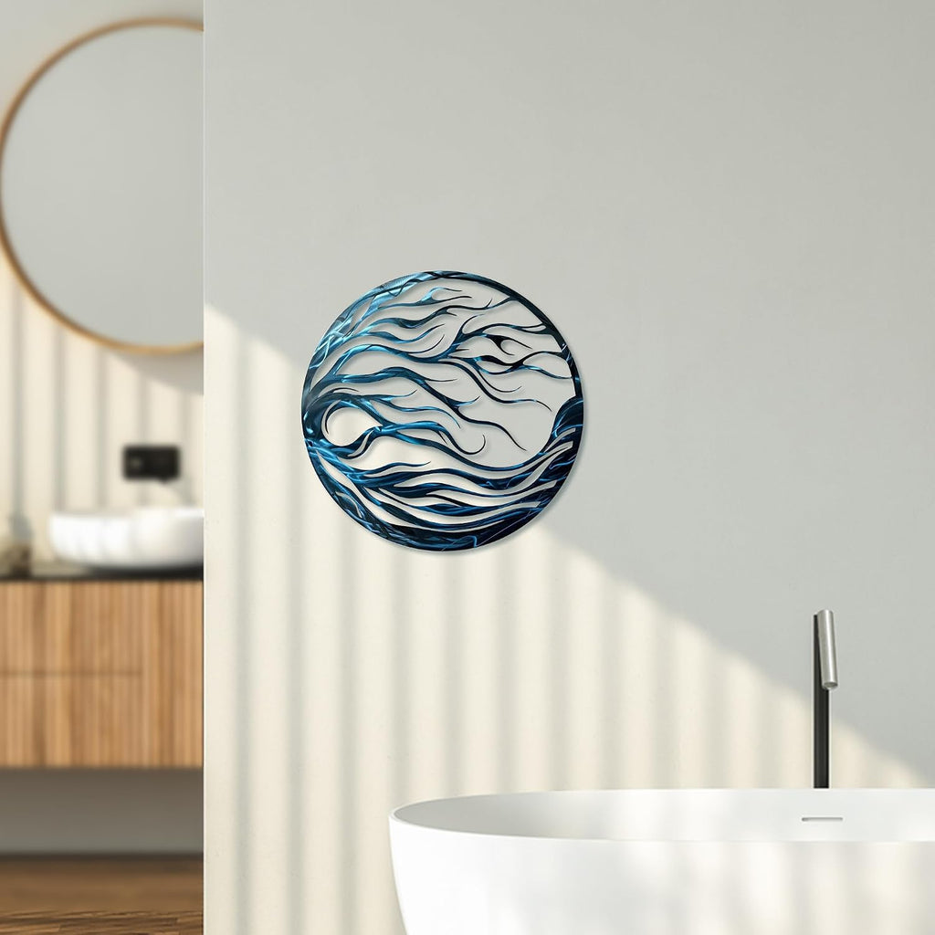 Blue Abstract Wave Metal Wall Art, Nautical Decor