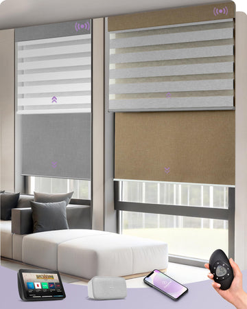 Smart Dual Shades Compatible with Alexa Google Homepod Motorized Double Zebra Blinds Matter Solar Powered, Custom