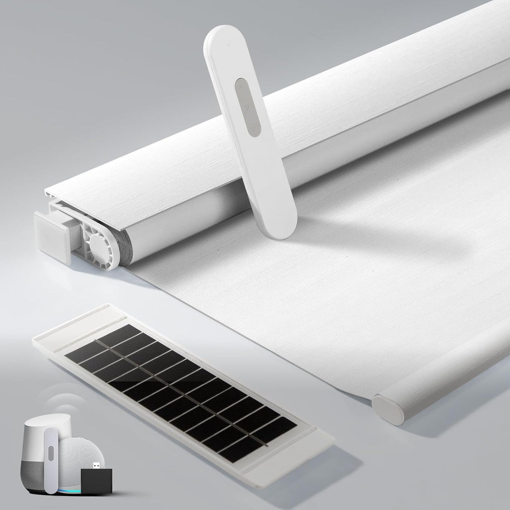 No Drill Motorized Blinds with Remote, Automatic Roller Shades | Easy Install, Rechargeable Blackout Smart Blinds &