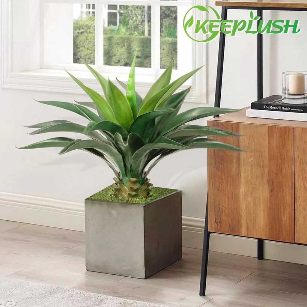 Artificial Agave Plant 2ft - 24" Large Fake Aloe Vera Plants Indoor with Fake Grass - Fake Floor Plant for Front