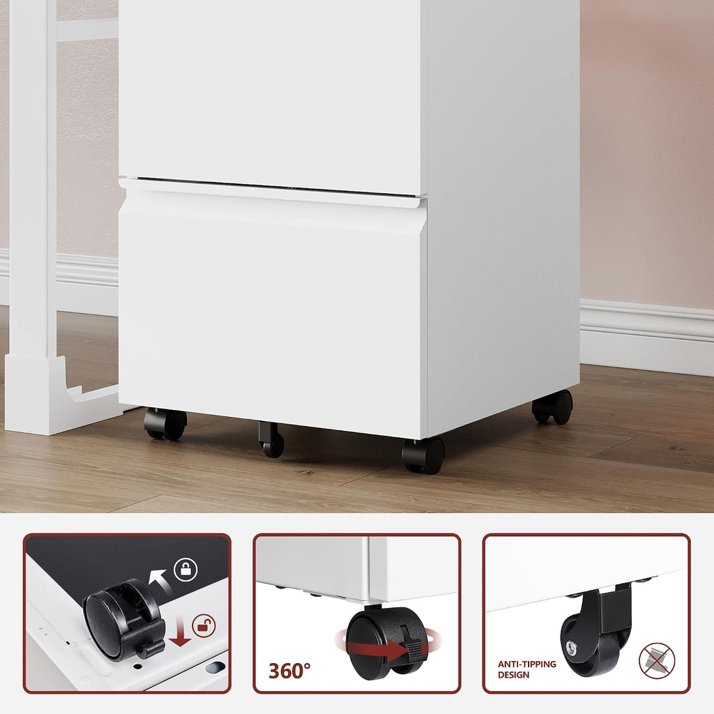 2 Drawer File Cabinet,Mobile Filing Cabinet with Lock and Wheels,Fully Assembled Metal Under Desk File Cabinets for