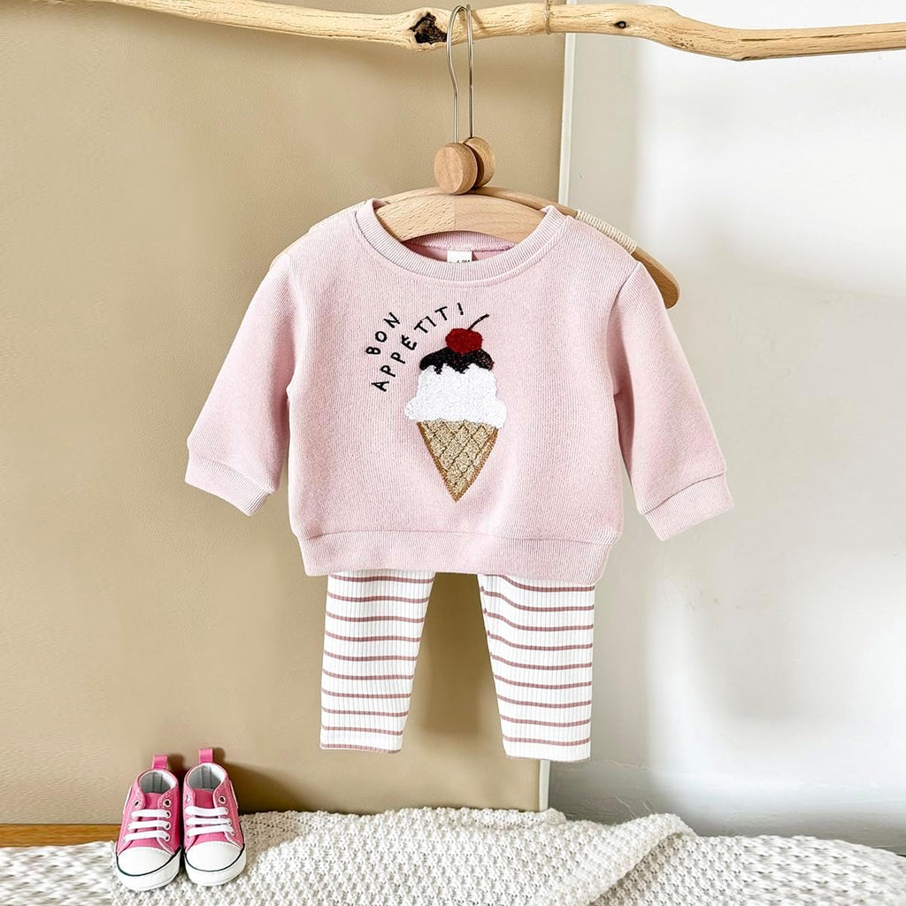 Toddler Baby Girl Clothes Outfit Long Sleeve Ice Cream Sweatshirt & Pants Leggings Two Piece Outfit Set