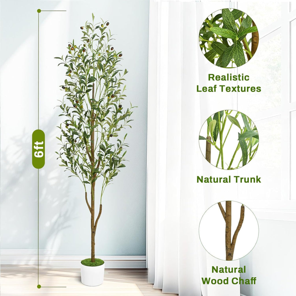 6FT Artificial Olive Tree Indoor Tall Faux with Planter & Basket