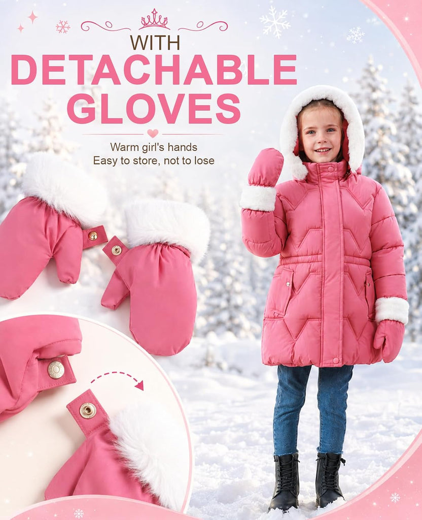 Toddler Girls Heavy Winter Coat, Waterproof Puffer Jacket Hood