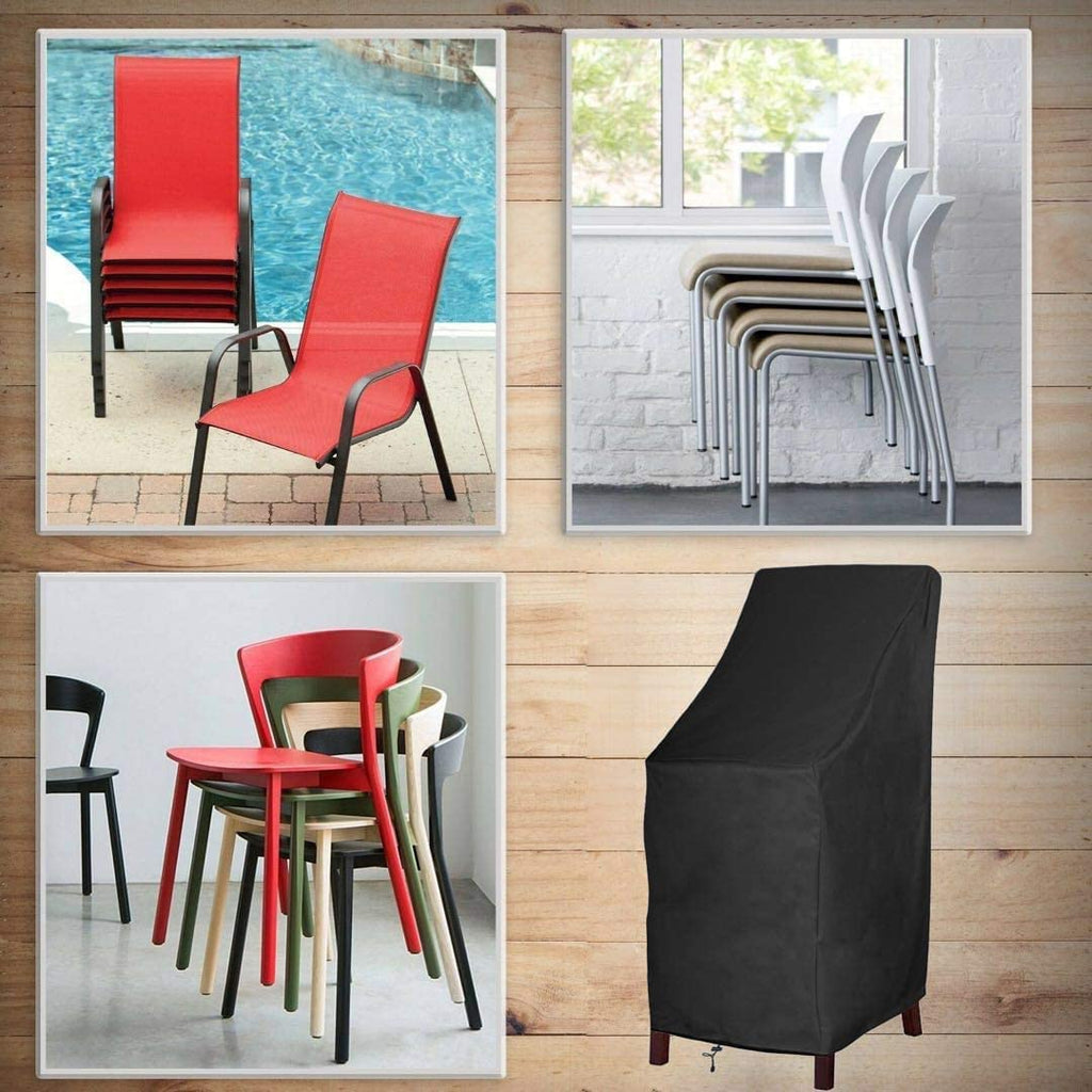 High Back, Stackable Outdoor Chair Covers, 600D Oxford Waterproof Heavy Duty Tall Barstool Covers, Storage Bag