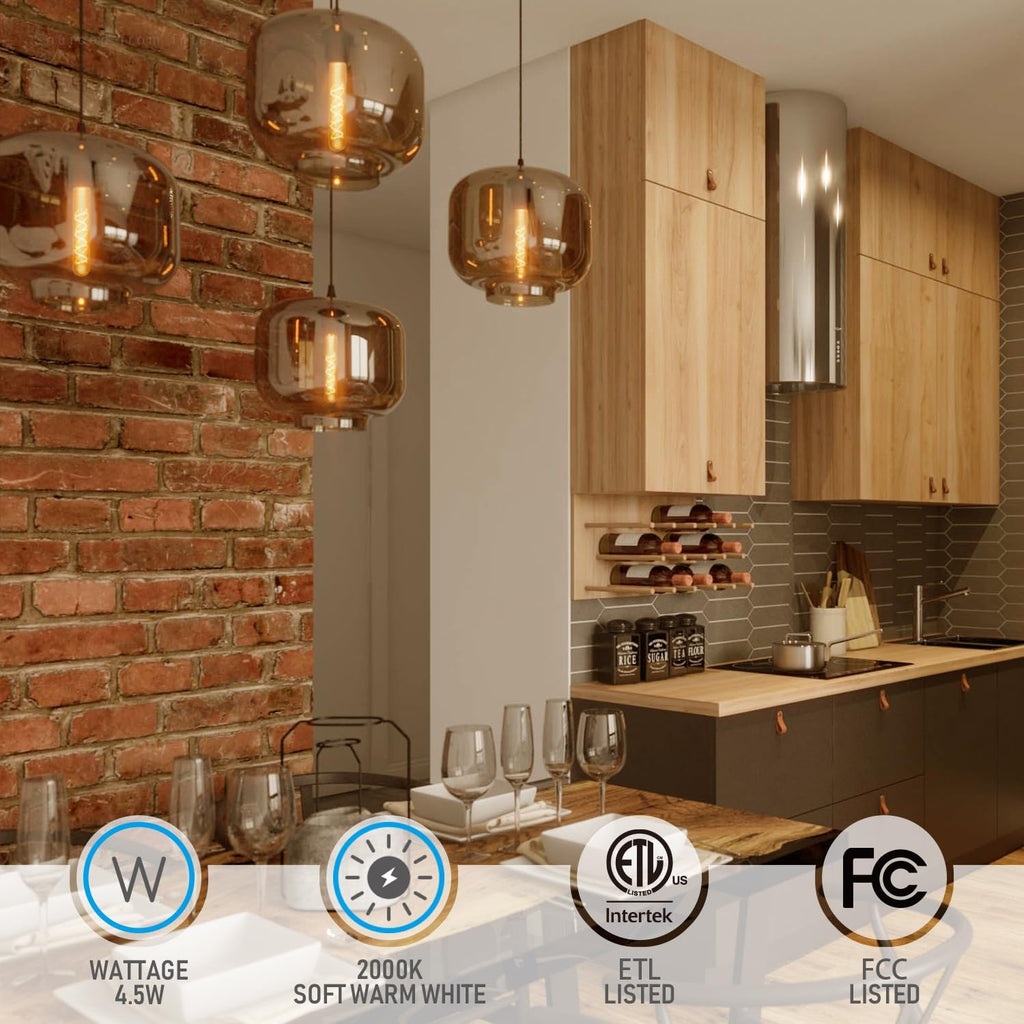 T10 LED Vintage Spiral Filament Bulbs, 4.5W, 2000K