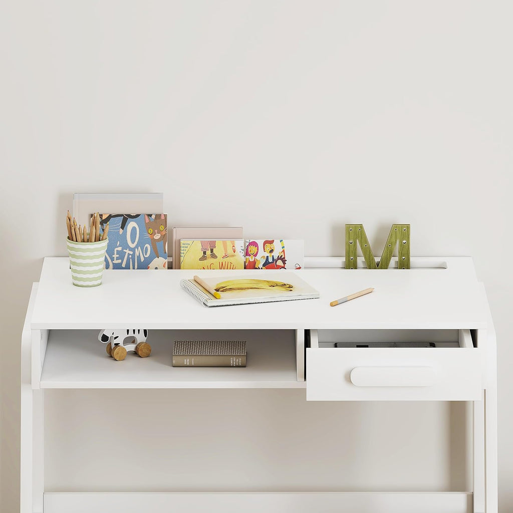Wooden Kids Desk and Chair Set with Open Storage & 1 Drawer