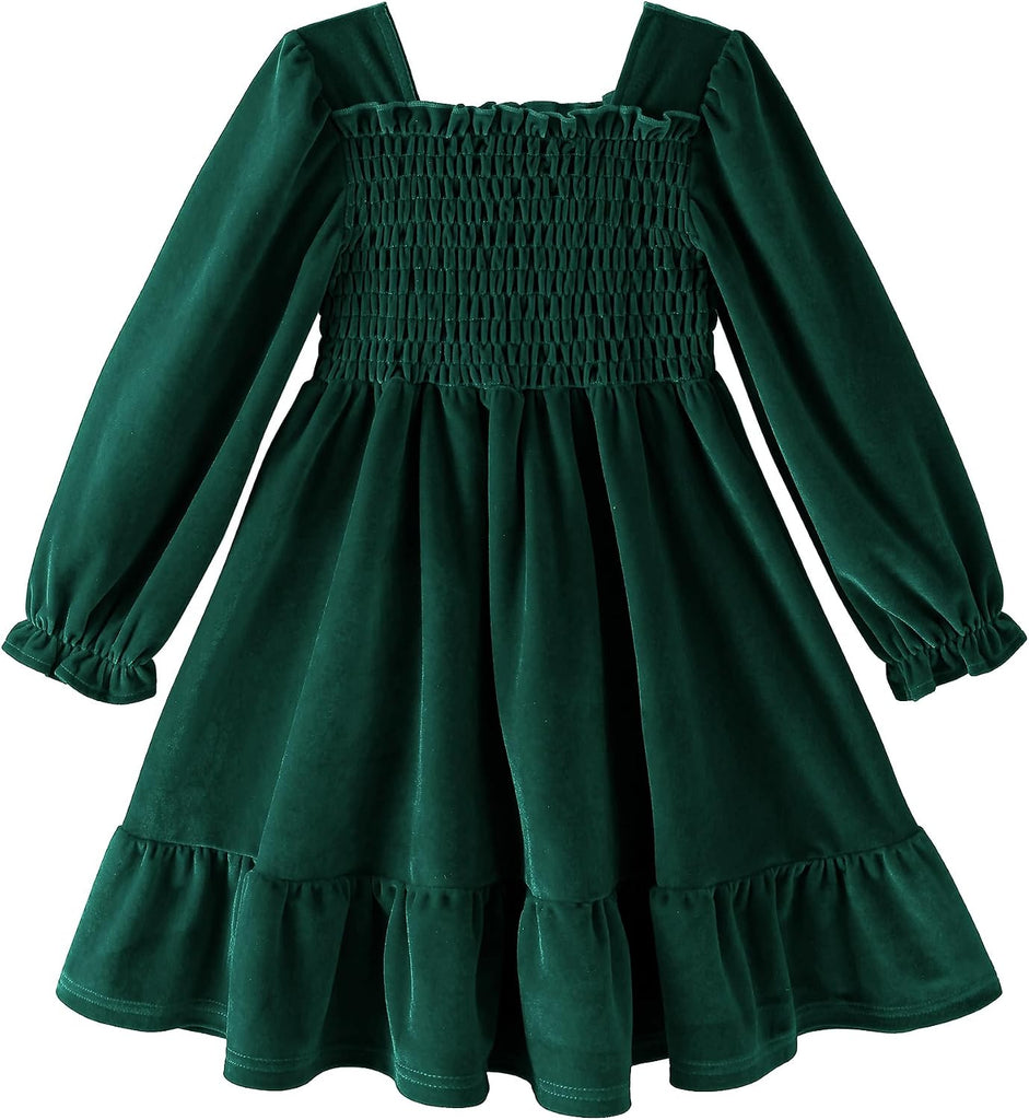 Long Sleeve Dress Velvet Square Neck Midi Fall Winter Long Sleeve Vintage Plain Dress