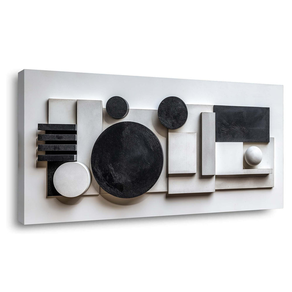 Black and White Geometric Shapes Wall Art Painting Canvas Prints Beautiful Circle Rectangle White Art Deco Elegant
