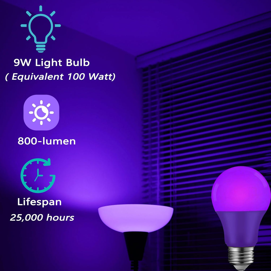 LED Purple Light Bulbs, A19 9W(60W Equivalent), E26 Base for Party