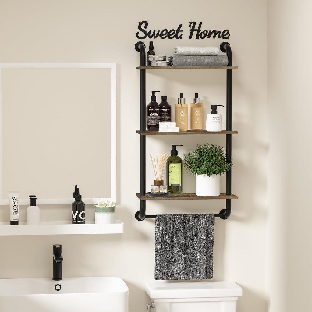 3 Tier Wall Shelves Over Toilet Rustic Industrial Floating Shelf