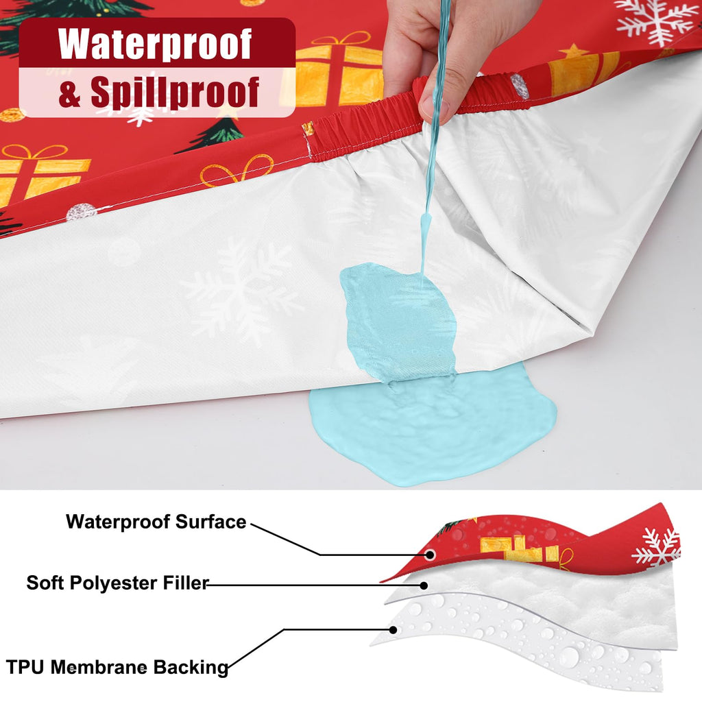 2 Pack Christmas Rectangle Table Cloth 8 Foot, Waterproof Elastic Fitted Tablecloths, Windproof Washable Polyester