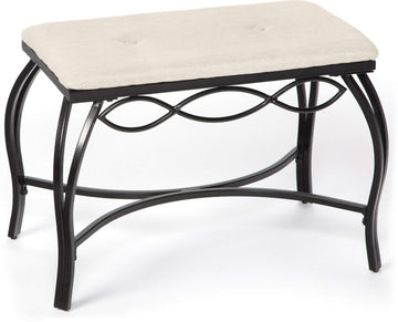 White Shoe Bench - Vanity Seat for Makeup Room, Dressing Stool, Entryway Bench - Powder Coated, Upholstered, Space