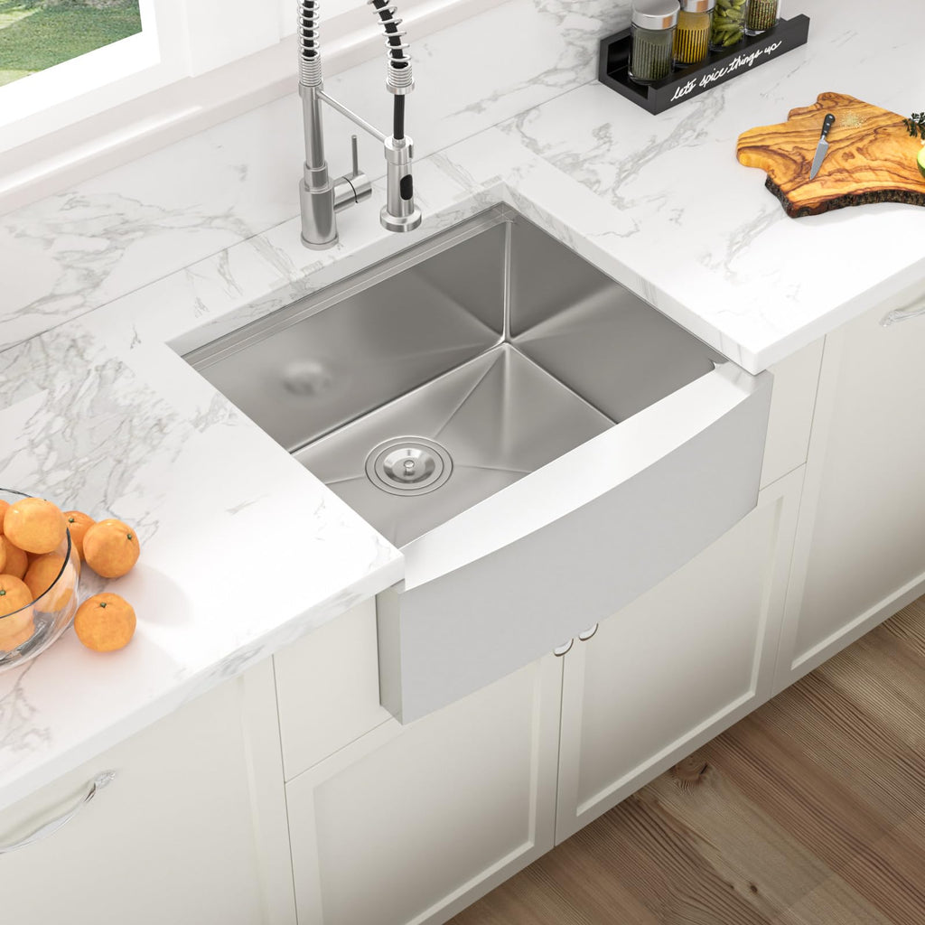24 Inch Farmhouse Sink Workstation - 24x22 Inch Stainless Steel Apron Front Single Bowl Luxury Kitchen Farmer Sink