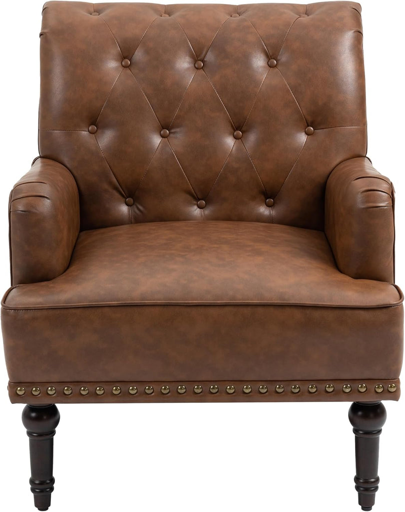 Faux Leather Accent Chair, Modern Upholstered Armchair, Brown