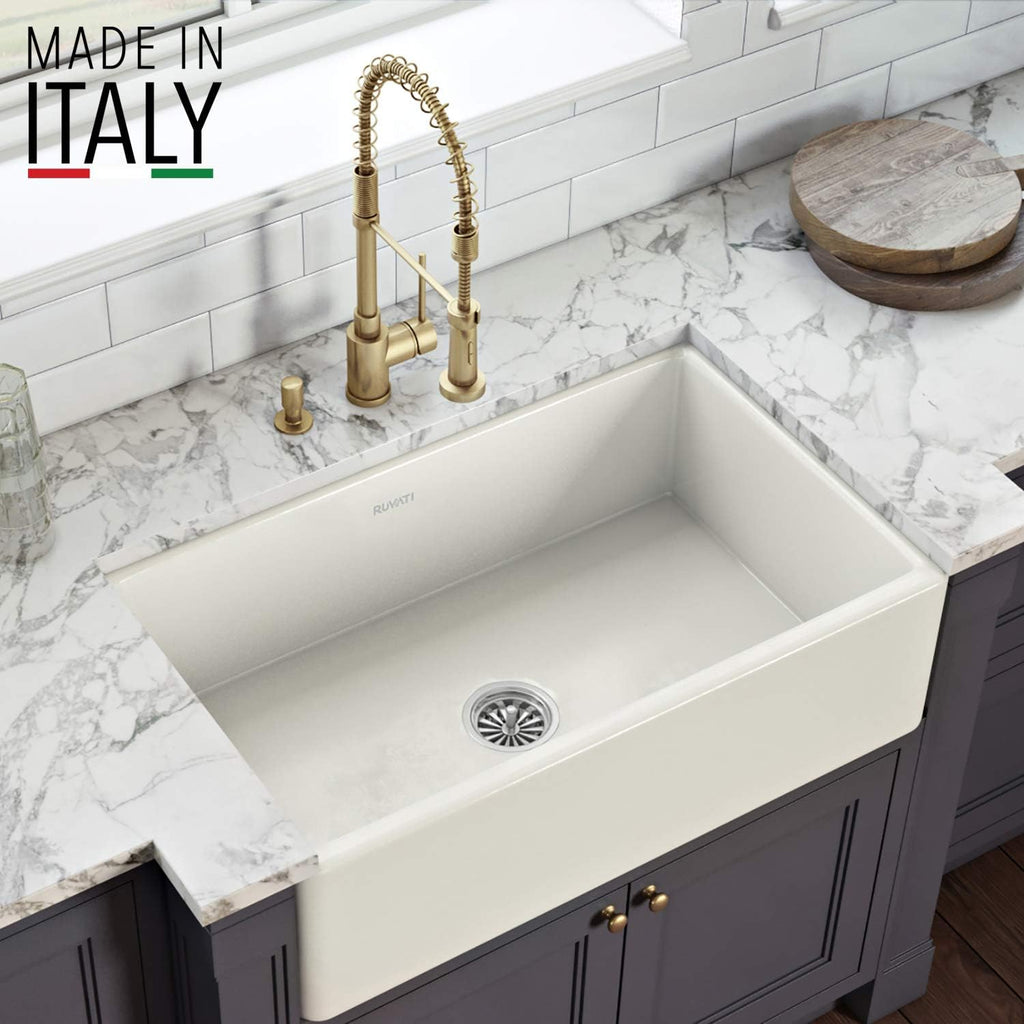 33 x 20 inch Fireclay Reversible Farmhouse Apron-Front Kitchen Sink Single Bowl - Biscuit - RVL2300BS