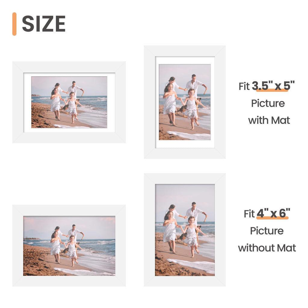 4x6 Picture Frame Set of 10, Display Pictures 3.5x5 with Mat or 4x6 Without, Multi Photo Frames Collage for Wall or