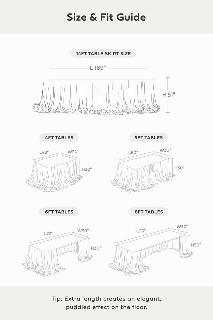 White Table Skirt, 14FT Chiffon Desk Skirt for Wedding