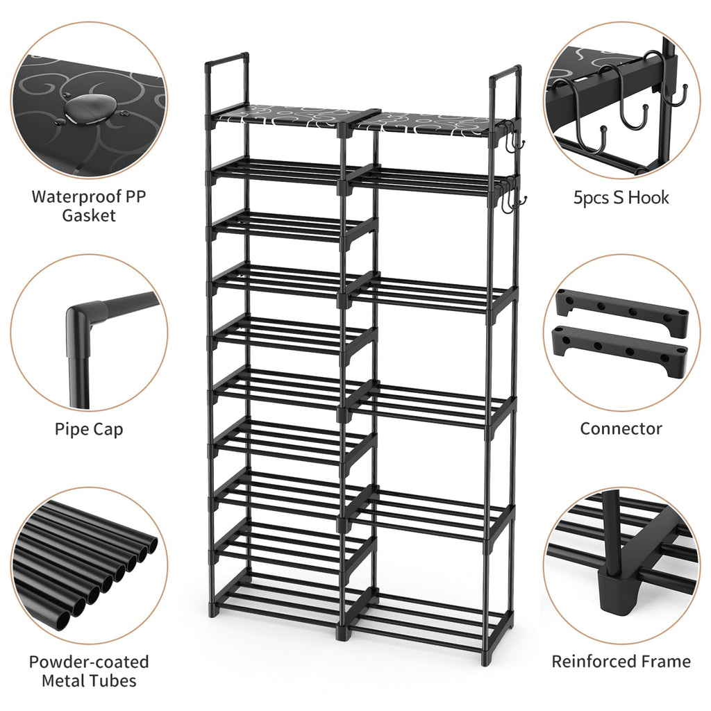 Shoe Rack Organizer, 10-Tier Metal Shoe Rack for Closet Entryway Garage, 32-36 Pairs Tall Shoe Boot Storage Shelf
