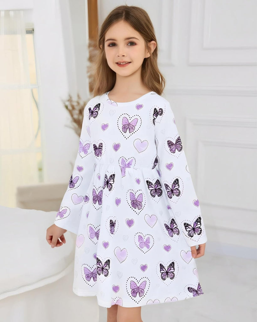 Long Sleeve Dress: Pack Soft Ribbed Ruffles Unicorn Print Toddler Girl Dresses for Casual Birthday Party