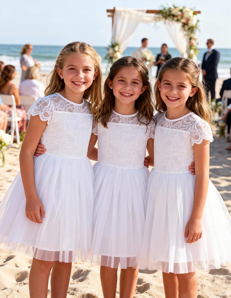 Flower Girl Dress Big Bow Kids Lace Tulle Princess Wedding Gown