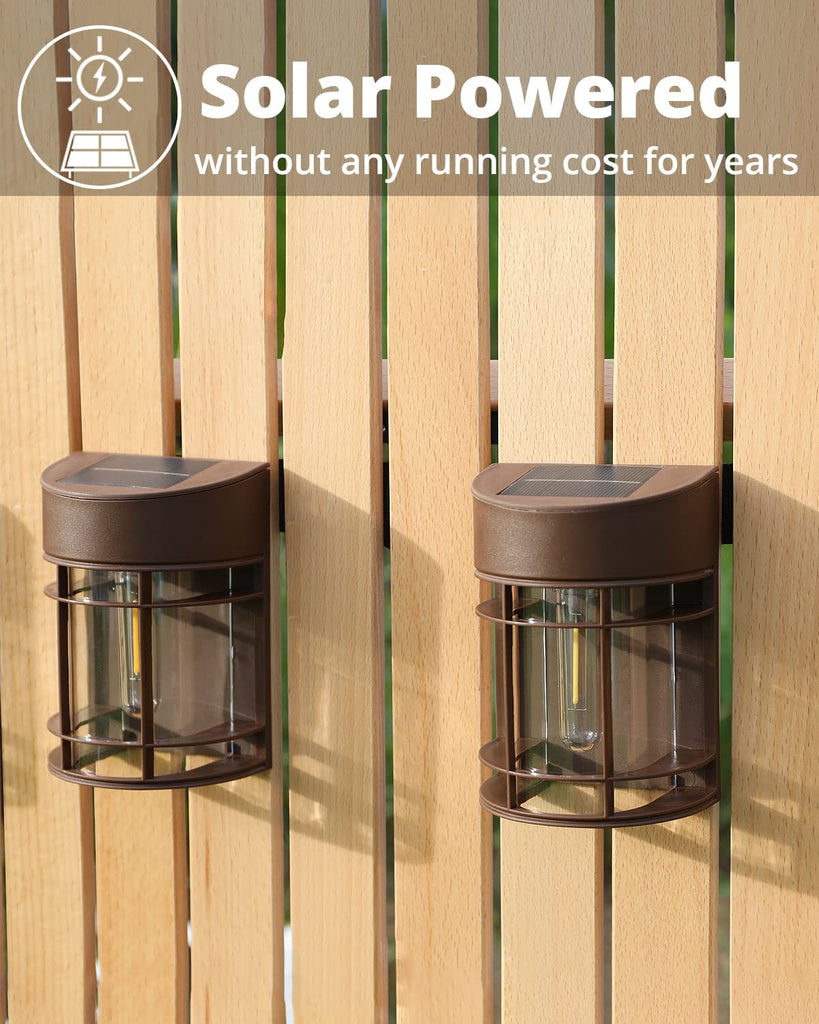 Solar Fence Lights, 8 Pack Deck Light Waterproof Solar Outdoor Lights for Garden Fence Post Backyard Decor, Brown
