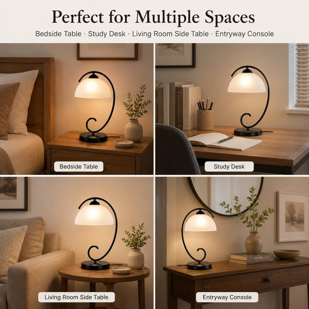 17.5inch Modern Bedside Table Lamp with Frosted Glass Dome Shade