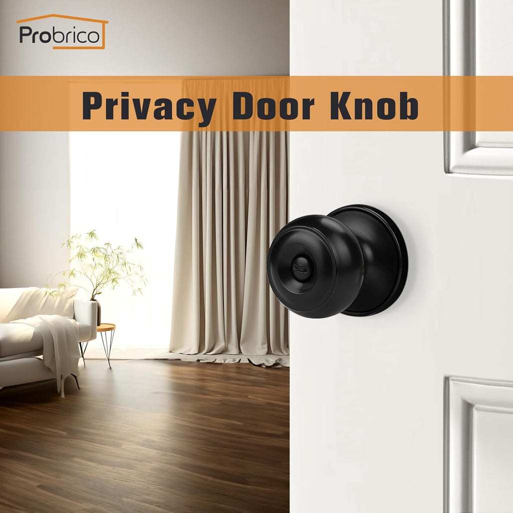 Black Door Knobs, Privacy Door Knob Bedroom, Interior Door Knob with Thumb Turning Locking Button, 8 Pack