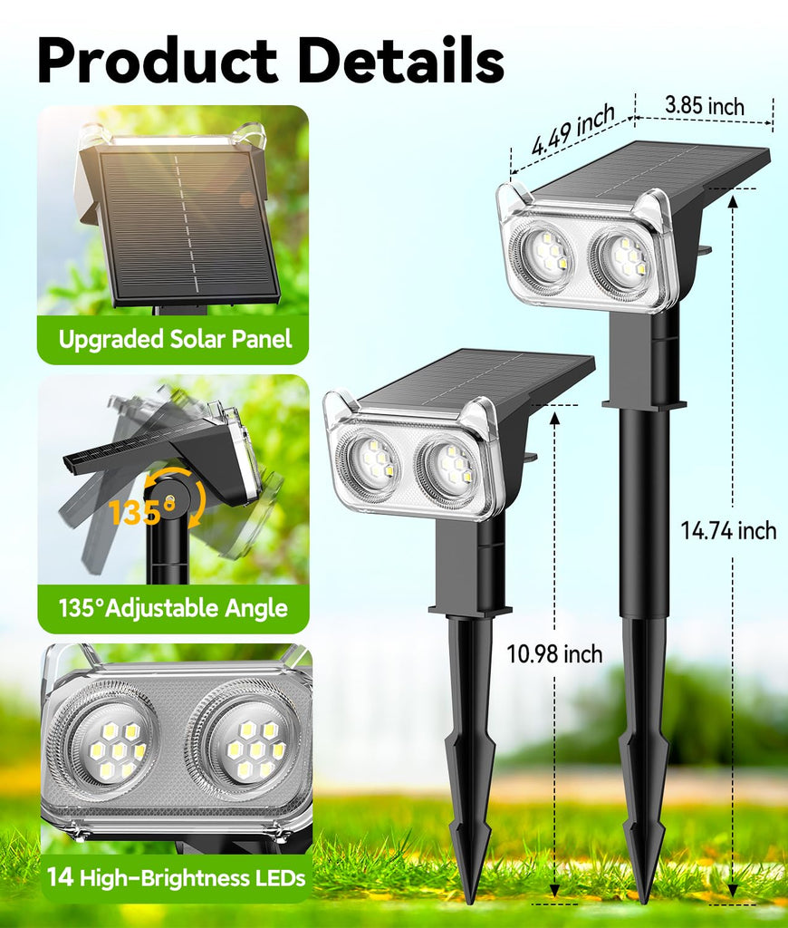 Solar Lights Outdoor Waterproof IP65, 6 Pack Solar Spot Lights Outdoor with 14 Big LEDs, 2-in-1 Wall Lights & 2 Modes