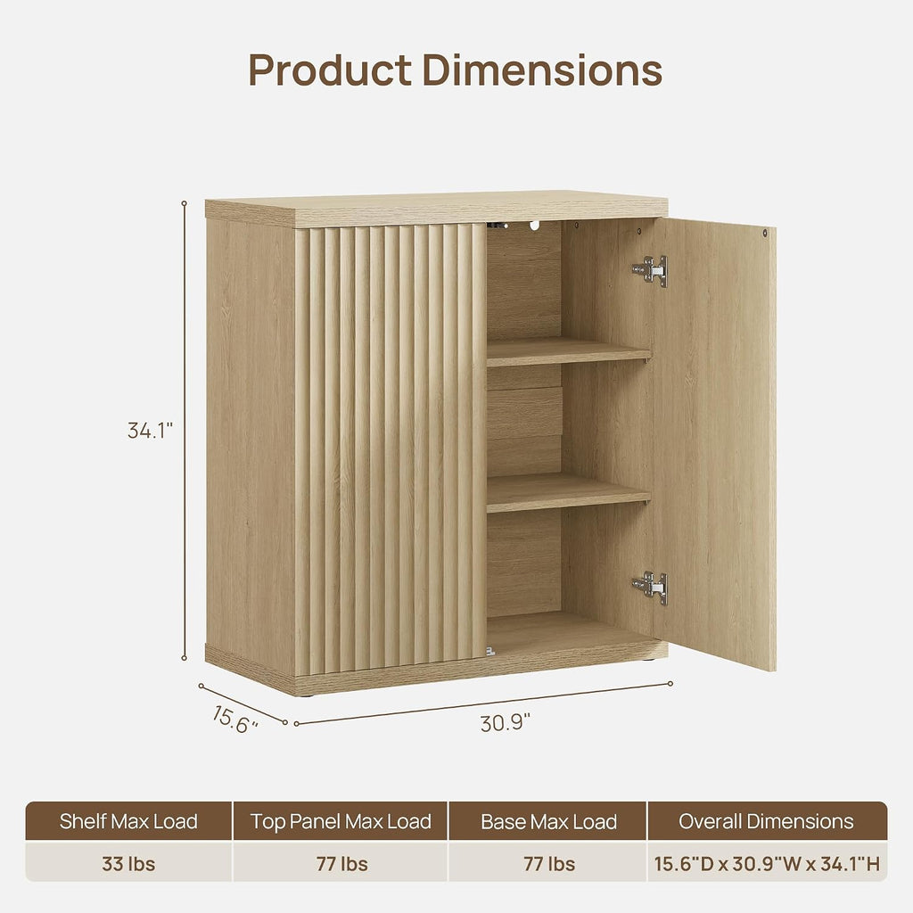 Buffet Cabinet with Storage Sideboard Cabinet with Doors & Shelves | Accent Sideboard Modern Credenza Fluted Storage