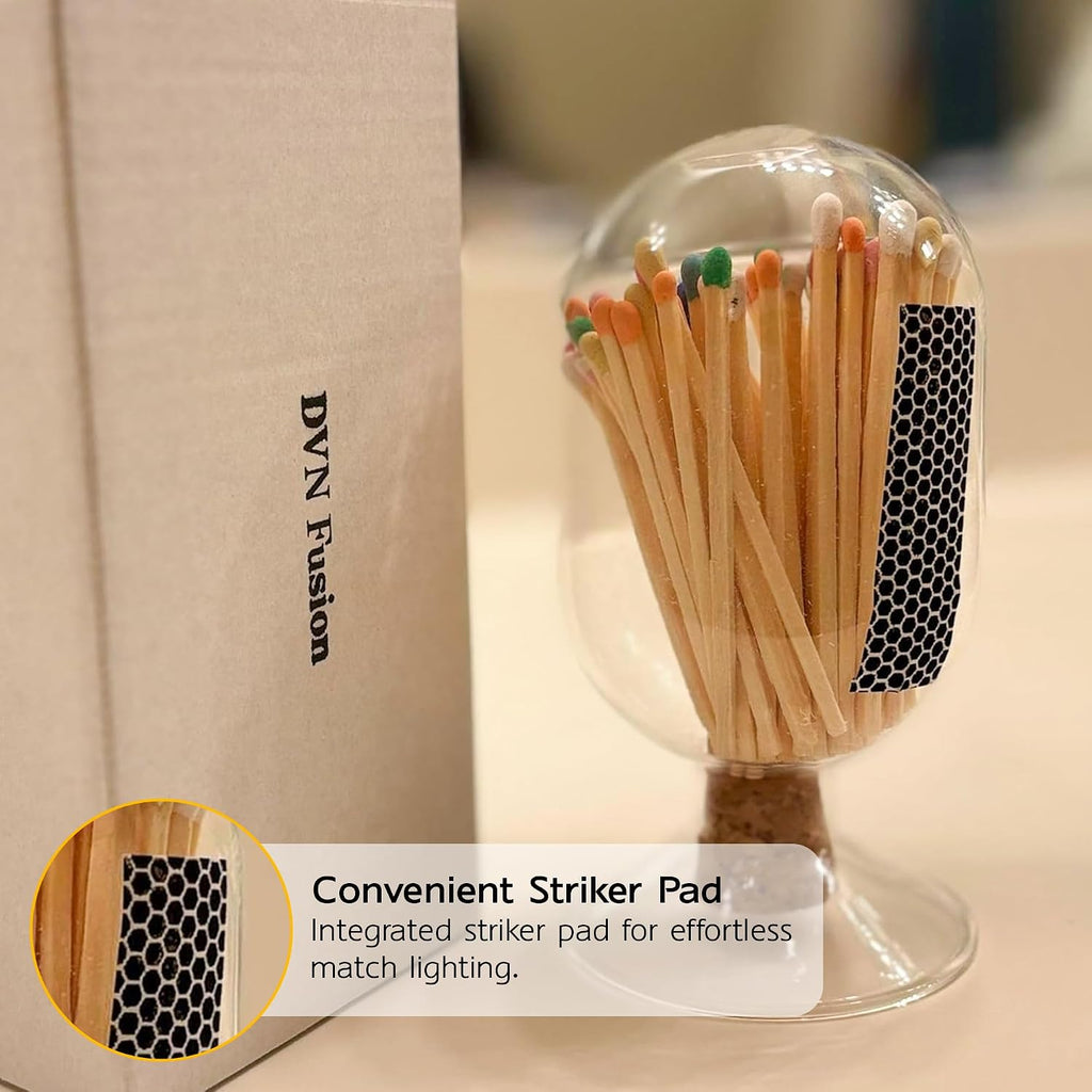 Matches Included, Glass Match Holder with Striker, Decorative Match Cloche