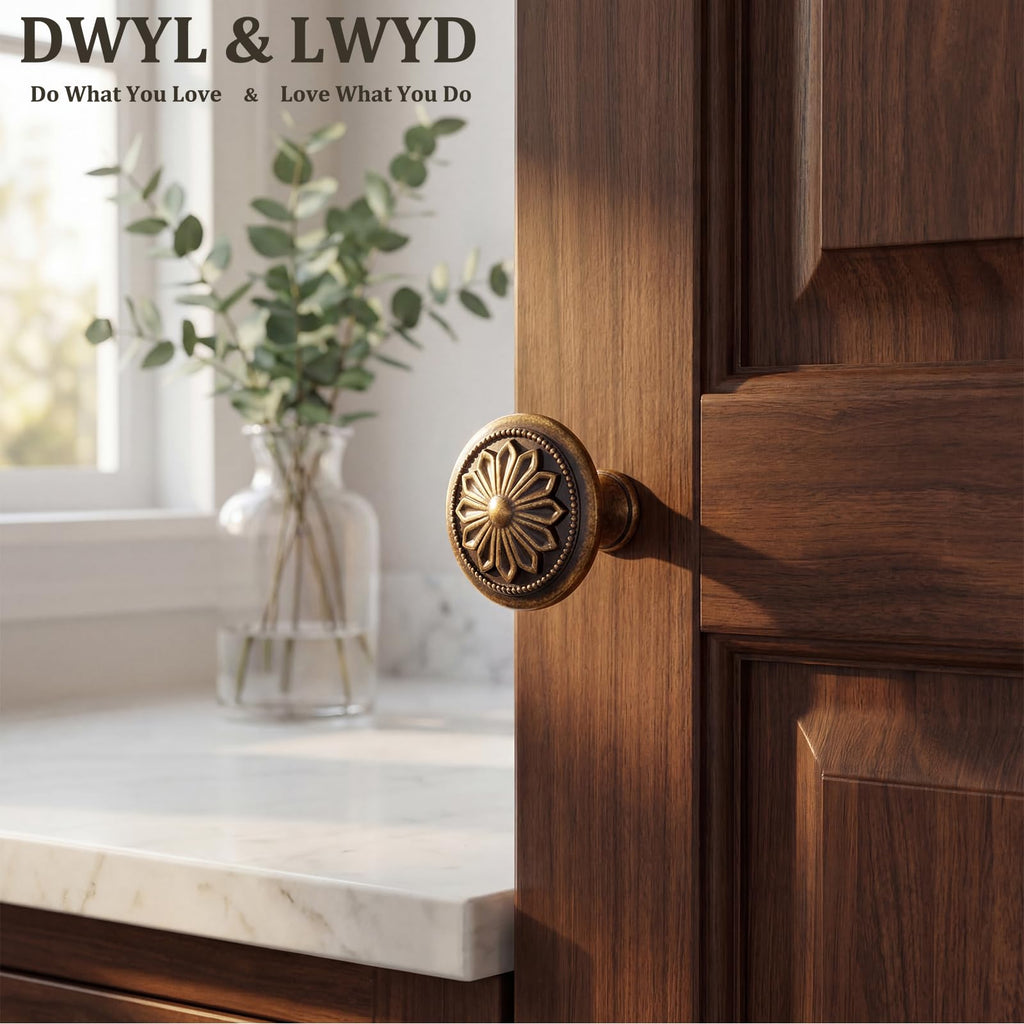 Antique Brass Cabinet Knobs 10 Pack,Heavy Duty Solid Zinc Alloy Vintage Cabinet knobs,1-2/5"Dia Round Kitchen Cabinet