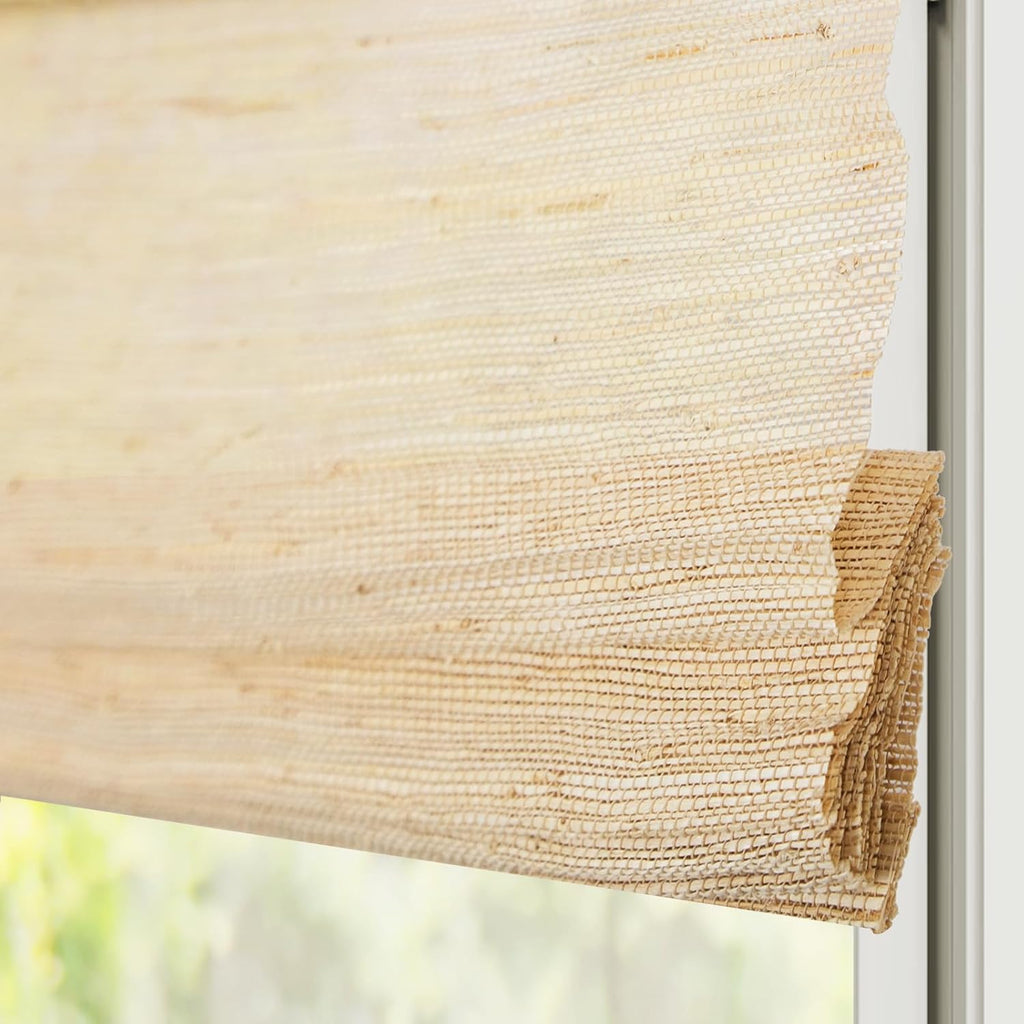 Bamboo Roman Shades, Cordless Custom Woven Wood Shade, Natural Light Filtering Natural Bamboo Shades for Doors
