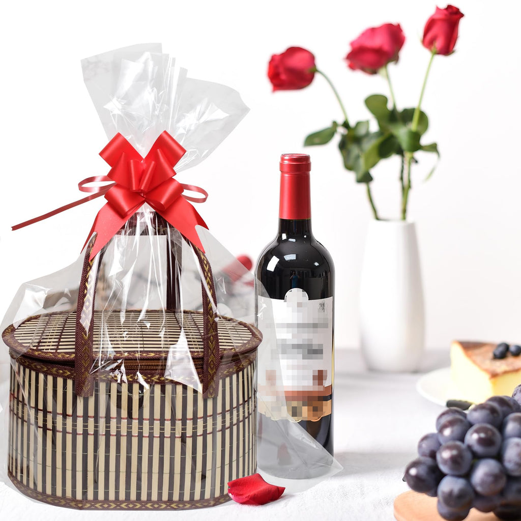 8 Set Baskets for Gifts Large Empty Woven Bamboo Gift Basket Bulk Kit with Handles and Clear Cellophane Wrap, for