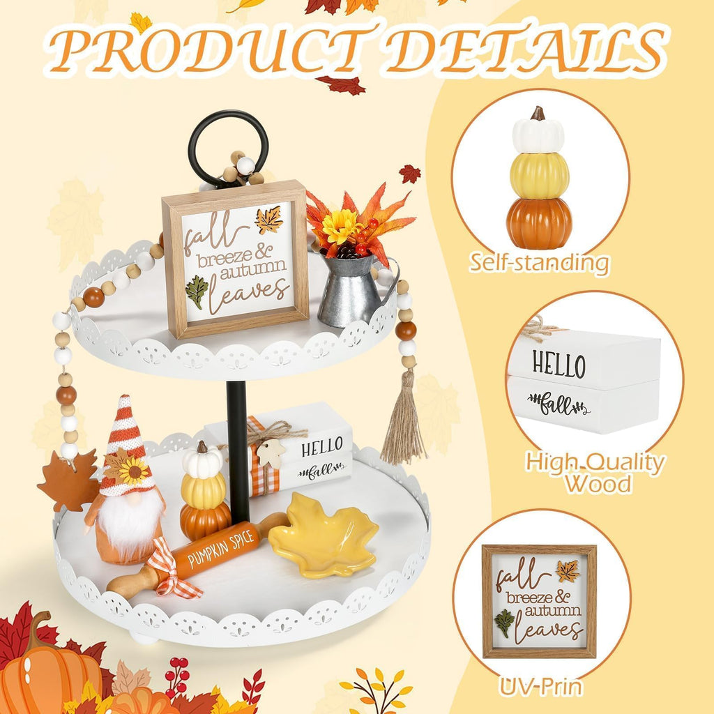 Fall Decorations Indoor, Tabletop 8PCS Fall Tiered Tray Decor Set