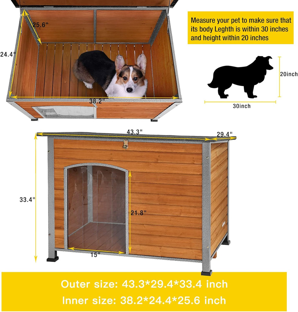 Insulated Dog House Outdoor & Indoor Wooden Dog Kennel for Winter with Raised Feet Weatherproof for Small & Medium &