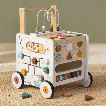 Wooden Baby Walker, Activity Cube Push Walker for Boys and Girls, Toddler Montessori Learning to Walk Toy