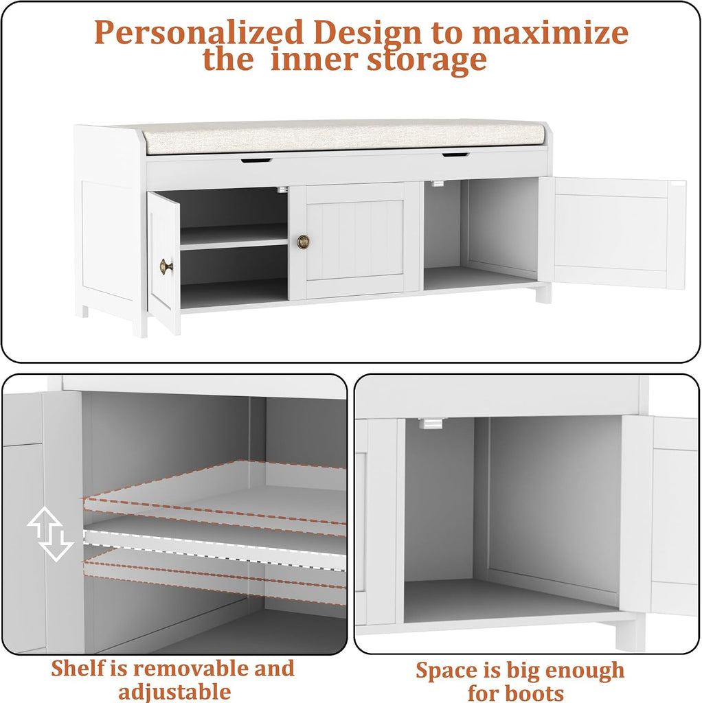 41.3" Shoe Bench with Lift Top Storage, Entryway Bench with Cushioned Seat, Wooden End of Bed Bench, Shoe Cabinet