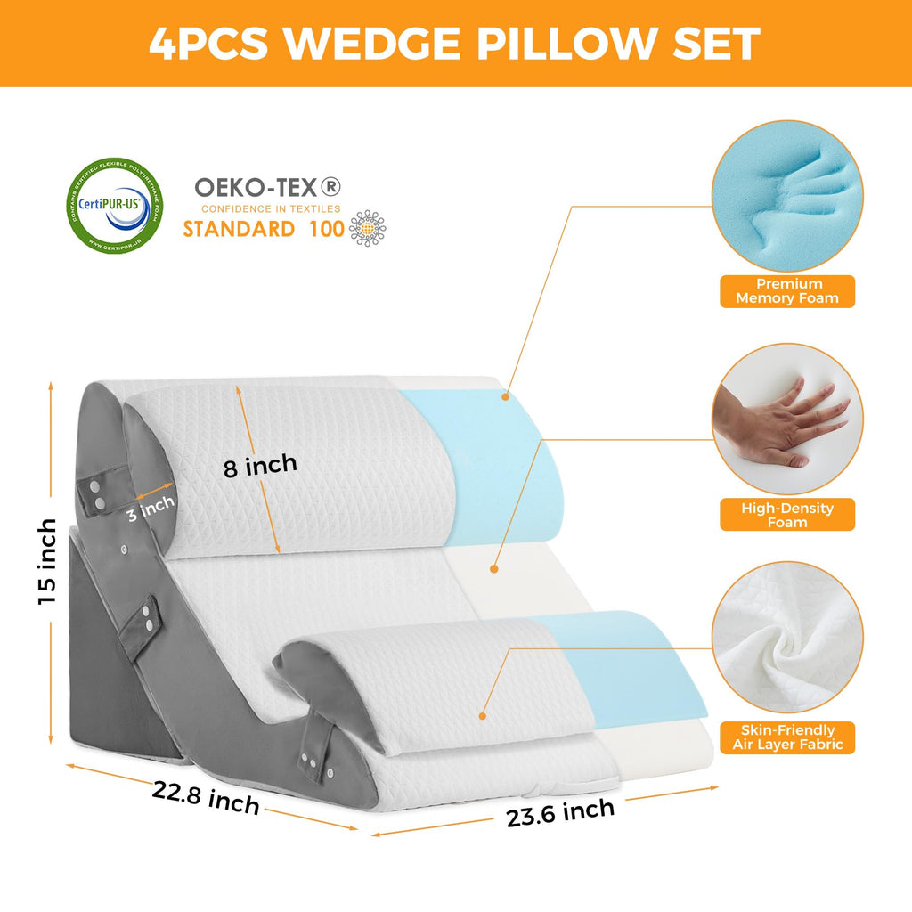 Wedge Pillow Set for After Surgery, Bed Wedge Pillow, White