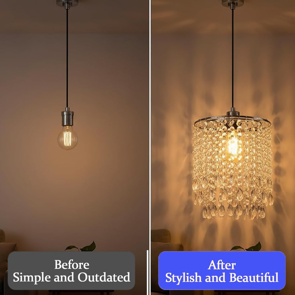 Chandelier Shades, Mini Crystal Shade, Acrylic Beaded Hanging Lampshade, Modern 2-Tiers Pendant Light Shades