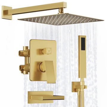 Brushed Gold Shower System, Gold Shower Faucet Set with Tub Spout