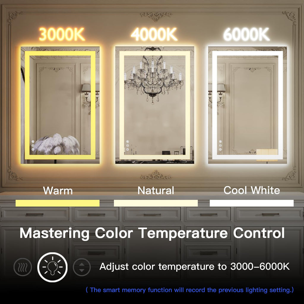 36x28 LED Bathroom Mirror, Wall Mounted Vanity Mirror, Dimmable