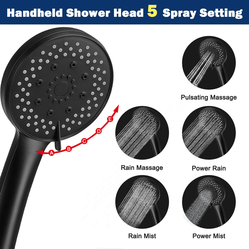 Filtered Rain Shower Head, High Pressure 8′′Square, and 5 settings Handheld Shower Filter Combo with Self-adhesive