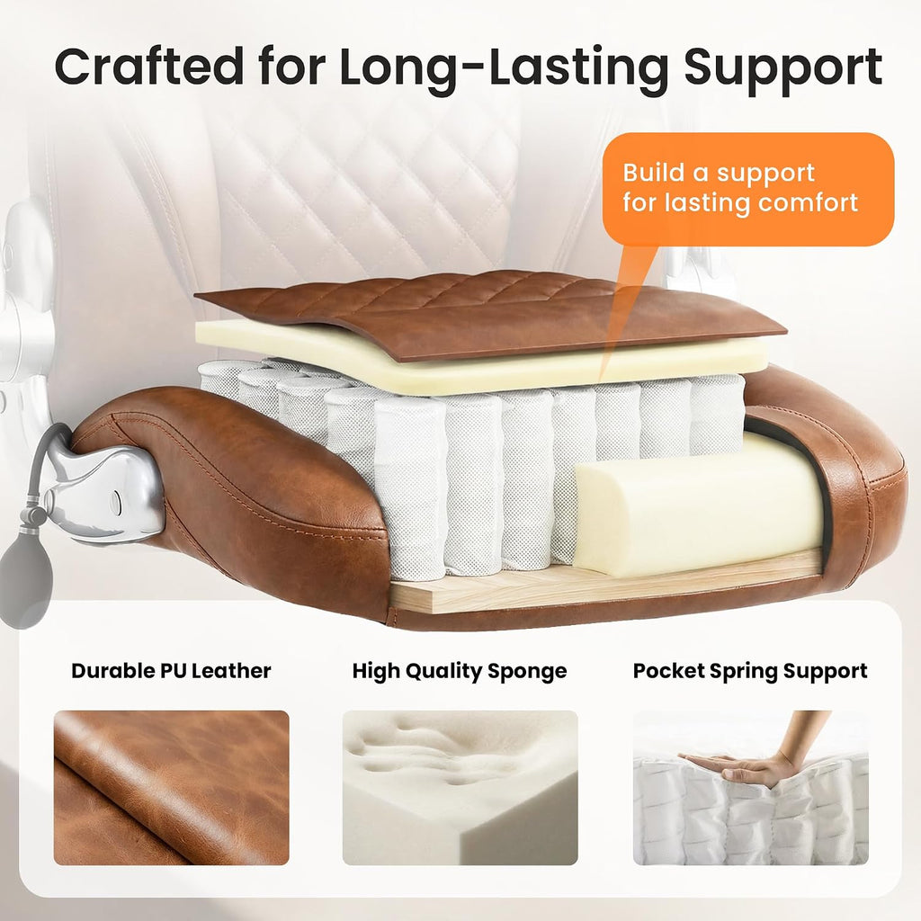 Executive High Back Ergonomic Computer Desk Chair with Adjustable Lumbar Support Padded FILP-up Arms PU Leather Comfy