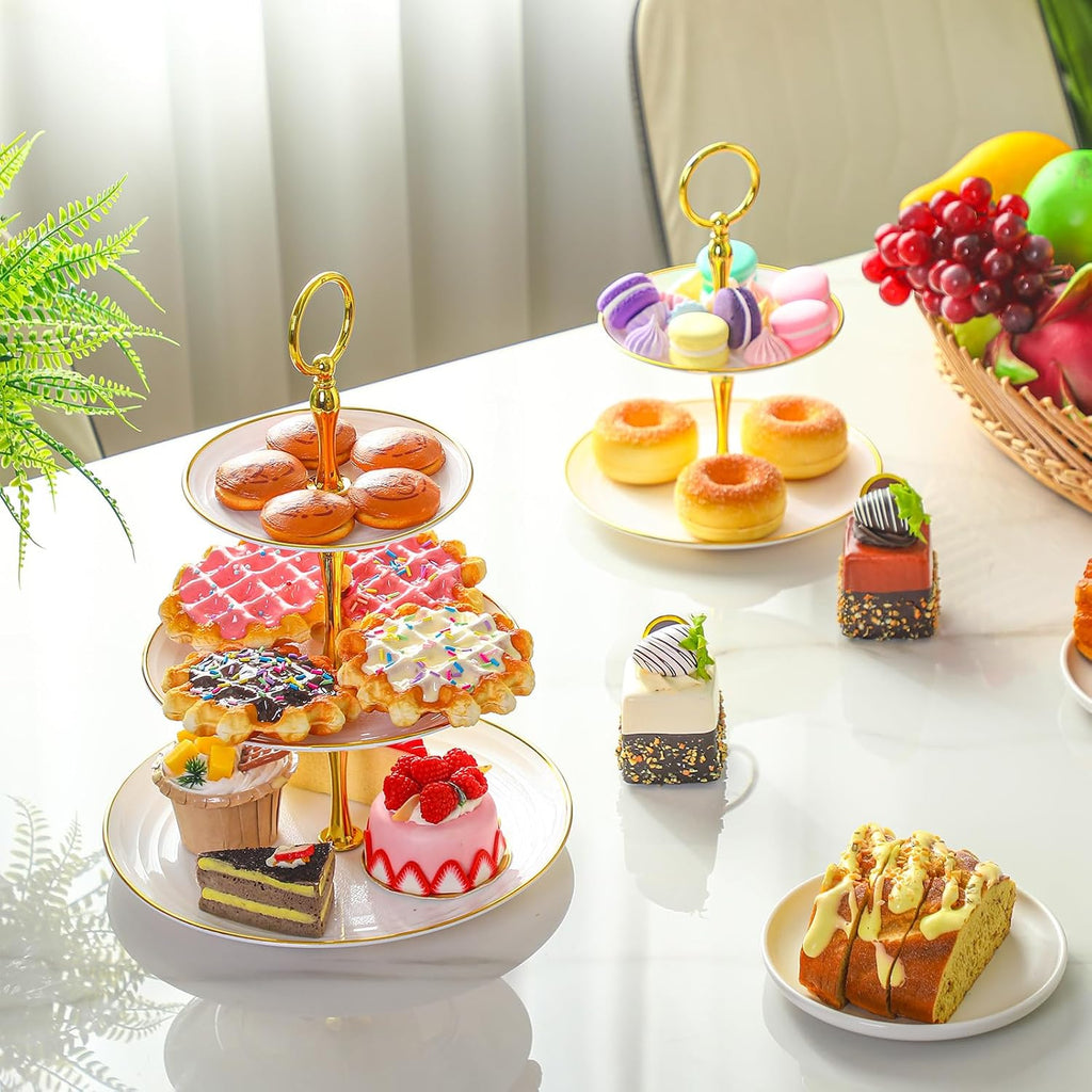 Tier Cupcake Stand Bulk Tiered Dessert Stand Thick Plastic Serving Tray with Gold Edges Dessert Table - Set of 8