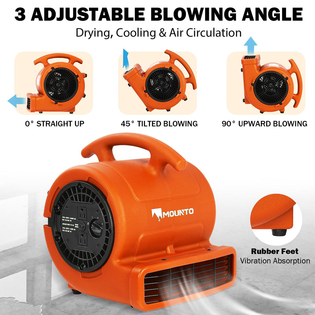 1/4hp 1000CFM 2 Speed Air Mover Carpet Dryer Floor Fan Cooling Fan (Orange)