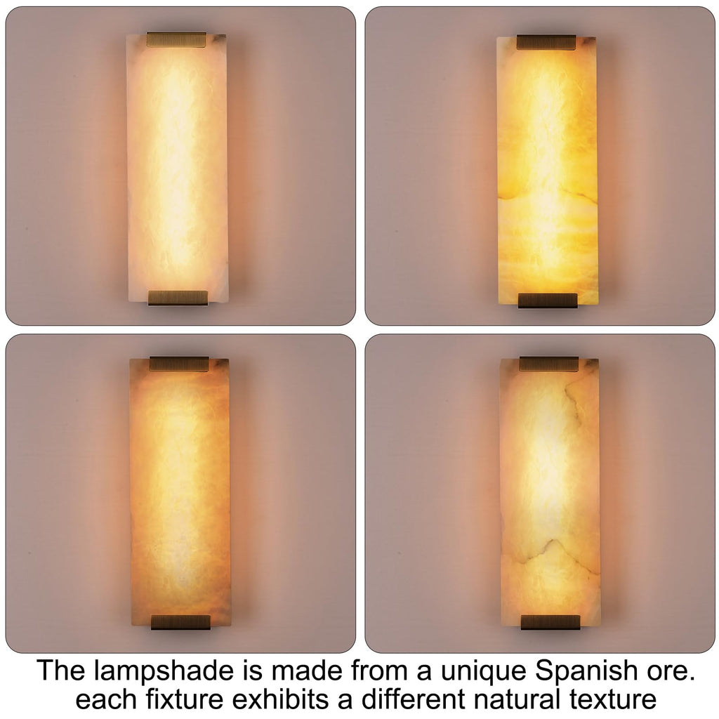 14.2in Alabaster Wall Sconces, Large Natural Marble Wall Sconces Set of Two, LED Modern Wall Lamp, Stairs, Living