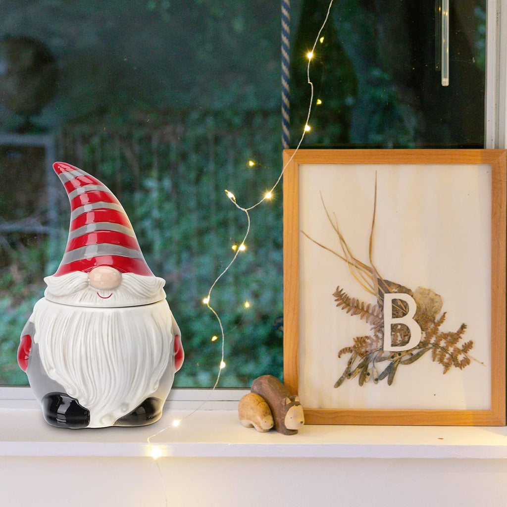 Ceramic Gnome Cookie Jar, Ceramic Christmas Candy Cookie Jar with Lid, for Christmas Decoration, Living Room